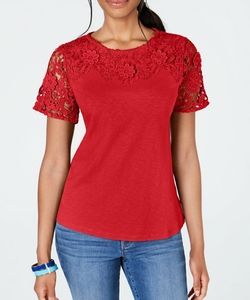 Charter Club Red Lace Embellished Top